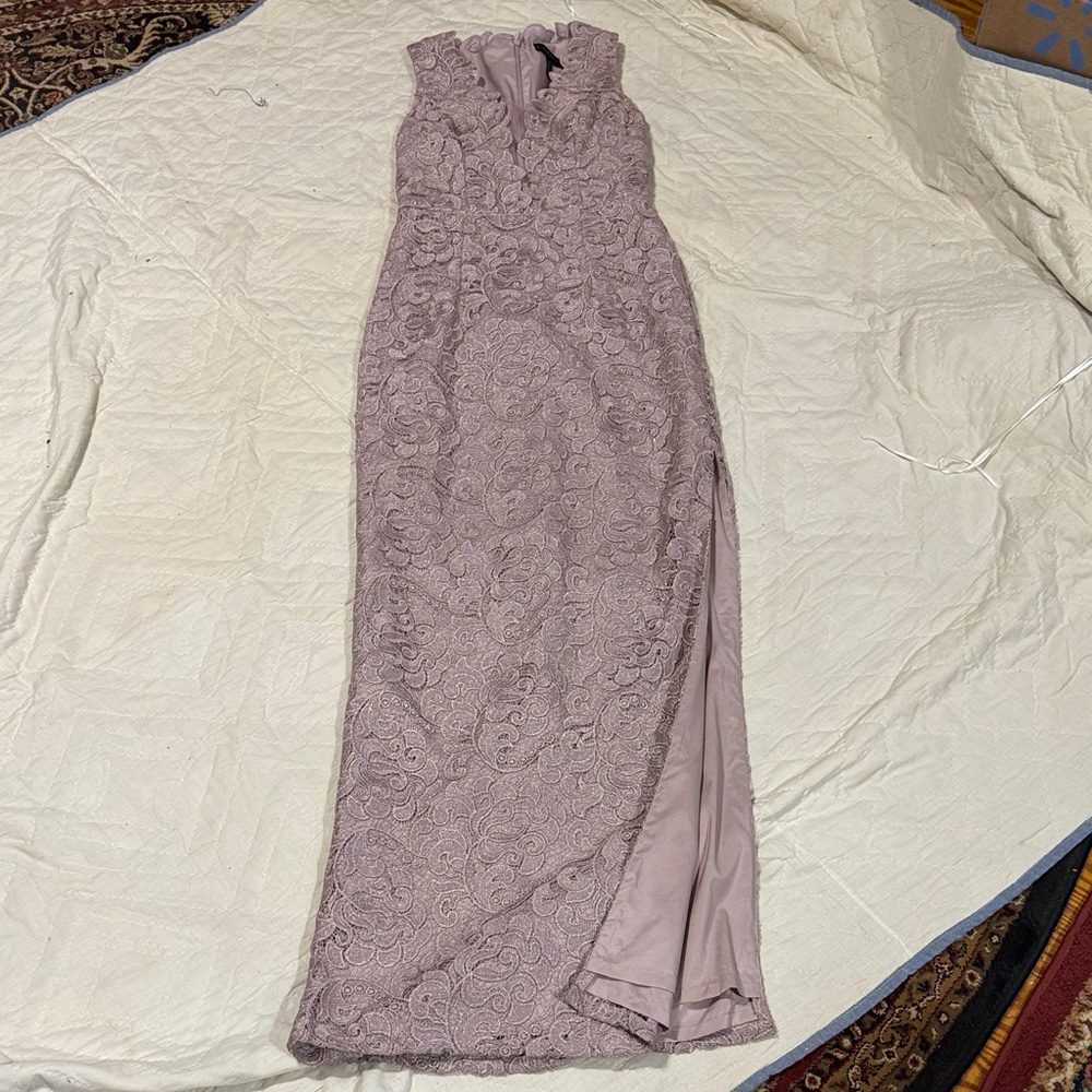 Aiden Mattox Elegant Lace Evening Gown in Lavender mauvey gold 2